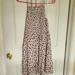 American Eagle Outfitters Blush and Brown Leopard Smocked Sundress